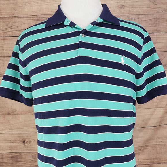 POLO GOLF RALPH LAUREN PERFORMANCE STRIPED POLYCOTTON POLO SHIRT MENS XL PROFIT - Picture 1 of 7